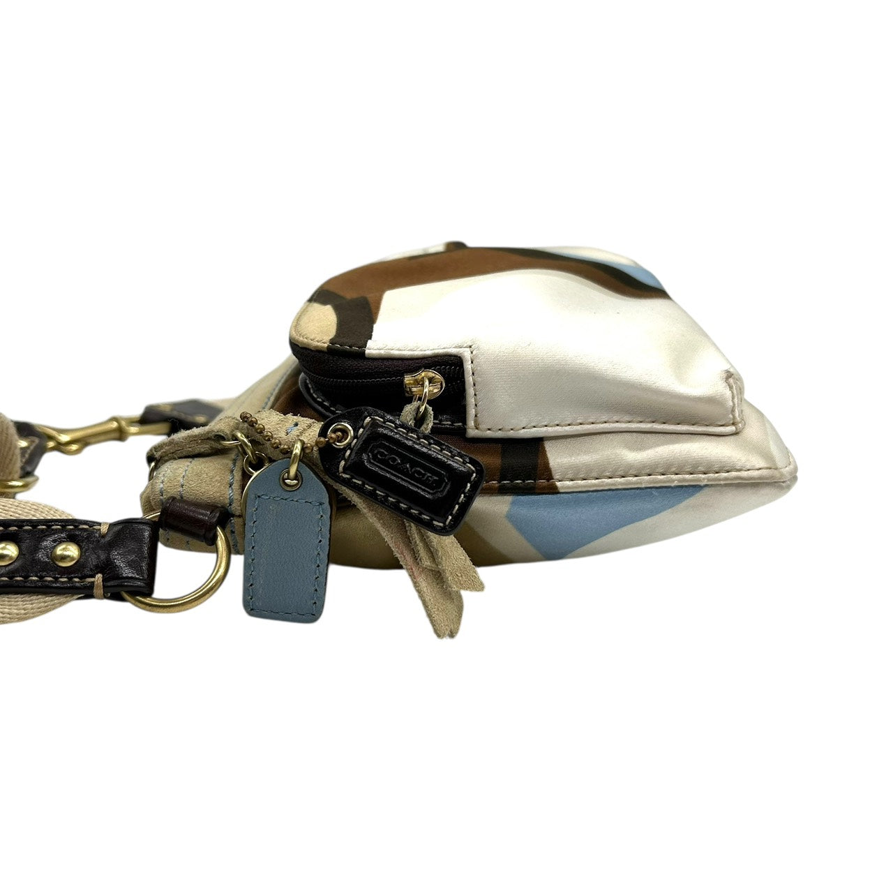 美品 コーチ COACH ショルダーバッグ ナイロン レザー コンビ マルチカラー ポケット付き 軽量 E9