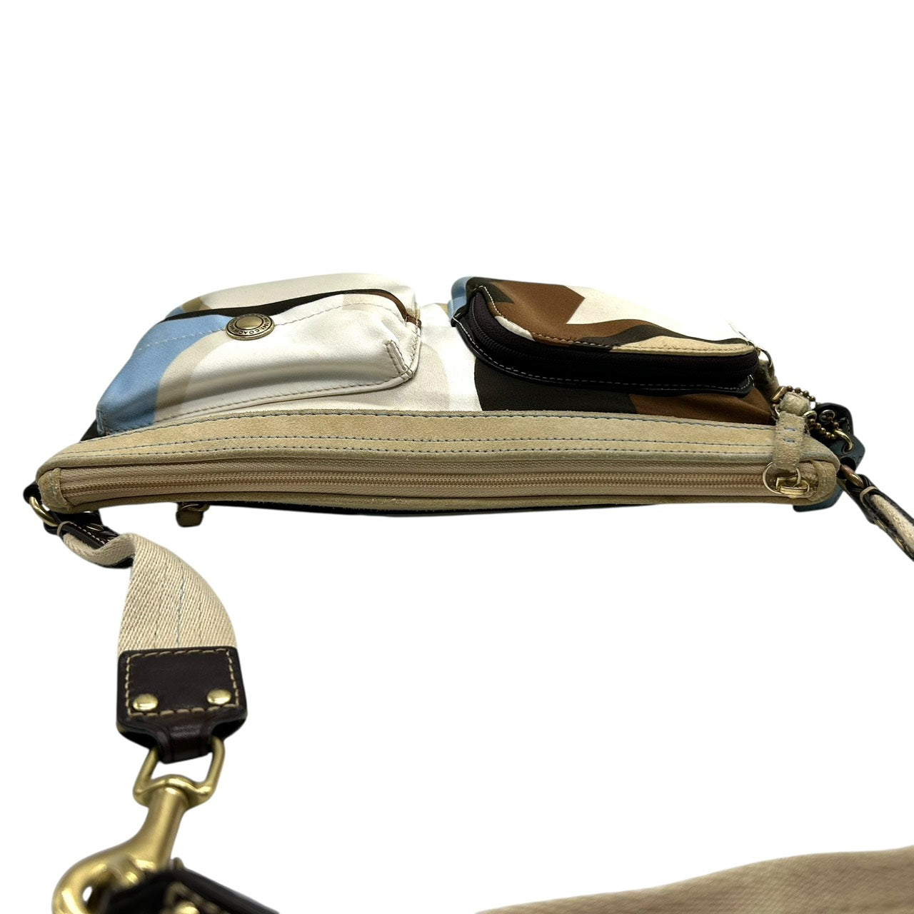 美品 コーチ COACH ショルダーバッグ ナイロン レザー コンビ マルチカラー ポケット付き 軽量 E9