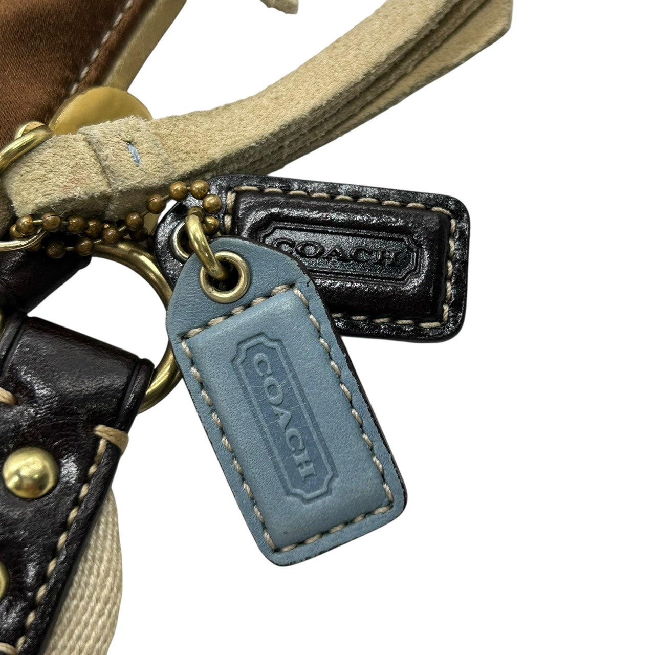 美品 コーチ COACH ショルダーバッグ ナイロン レザー コンビ マルチカラー ポケット付き 軽量 E9