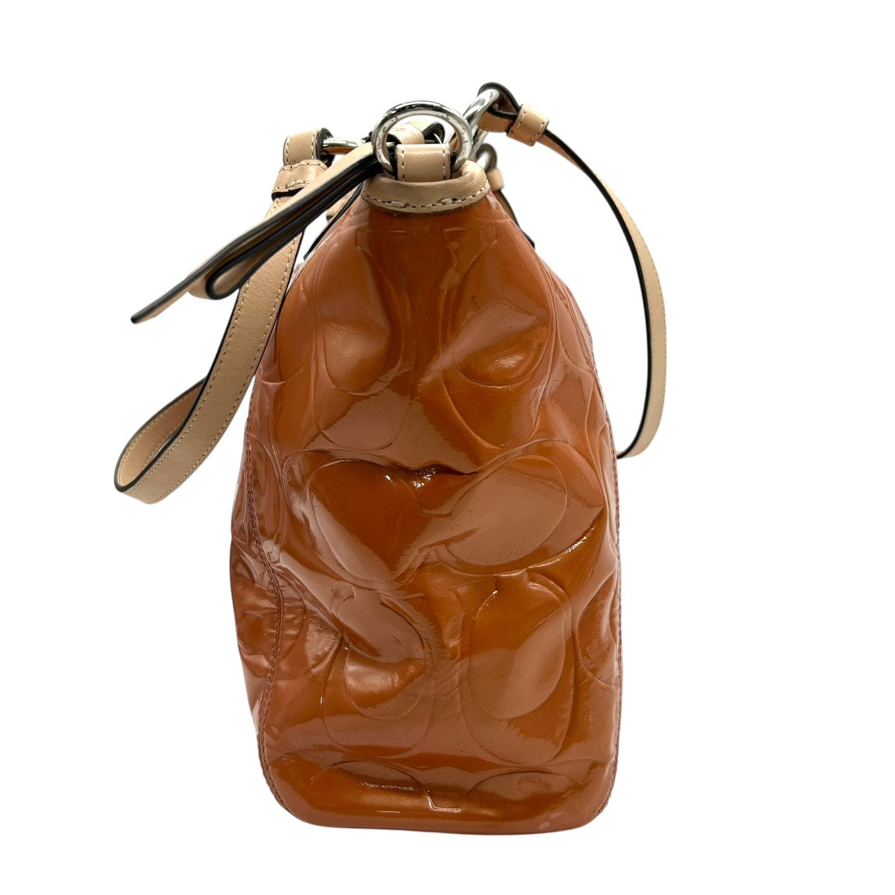 コーチ COACH シグネチャー パテントレザー トートバッグ ショルダーバッグ 2WAY エナメル ブラウン キャメル E9