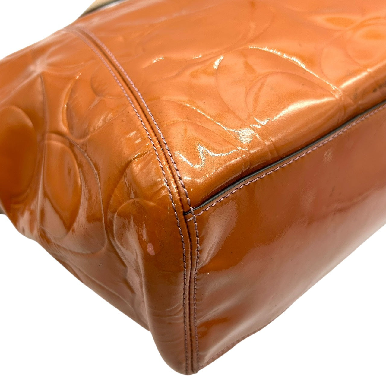 コーチ COACH シグネチャー パテントレザー トートバッグ ショルダーバッグ 2WAY エナメル ブラウン キャメル E9