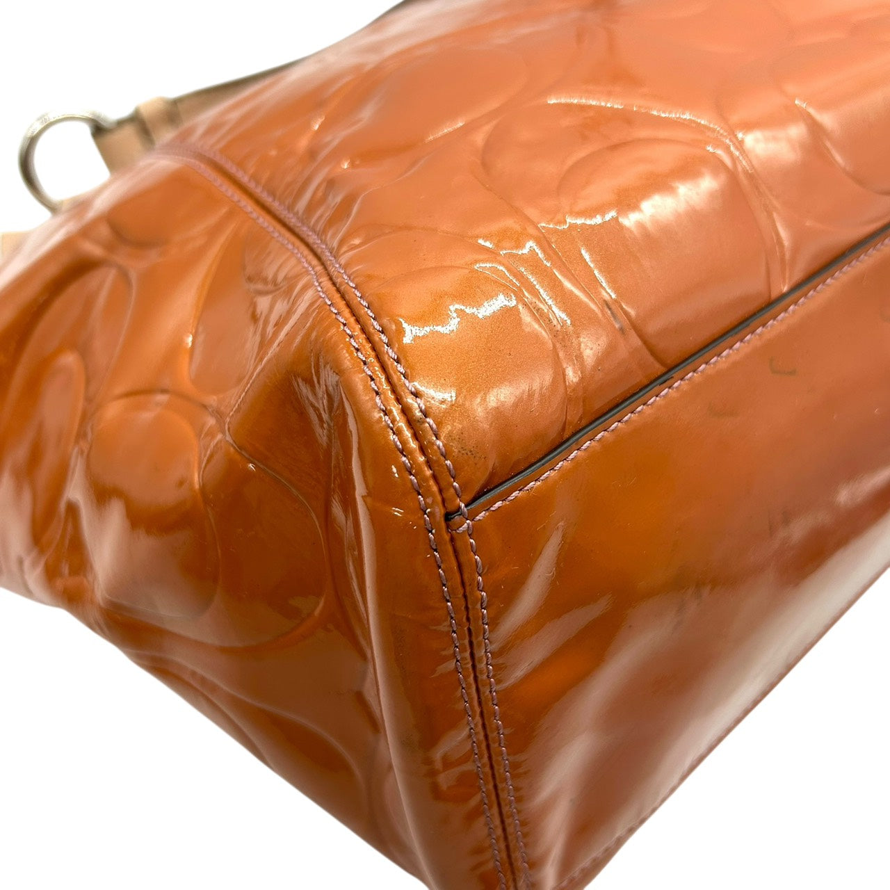 コーチ COACH シグネチャー パテントレザー トートバッグ ショルダーバッグ 2WAY エナメル ブラウン キャメル E9