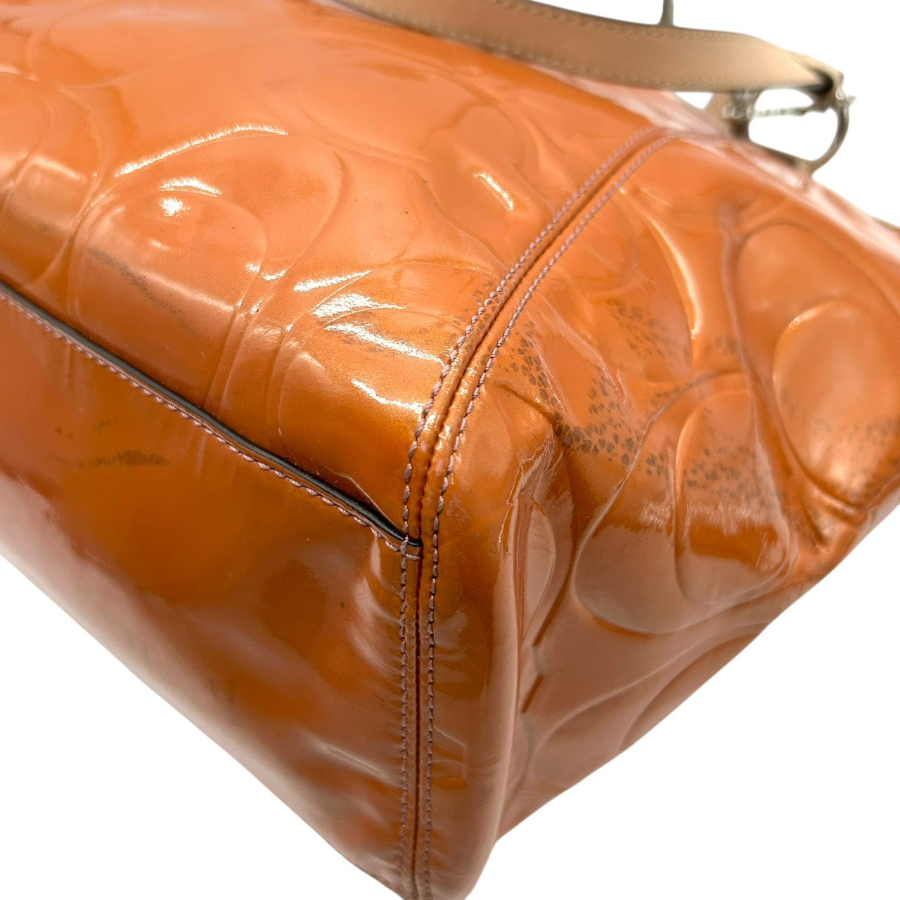 コーチ COACH シグネチャー パテントレザー トートバッグ ショルダーバッグ 2WAY エナメル ブラウン キャメル E9