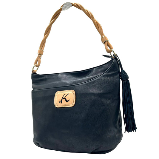 キタムラ Kitamura レザー ワンショルダーバッグ ネイビー 紺 タッセル付き ロゴプレート 本革 ハンドバッグ U9