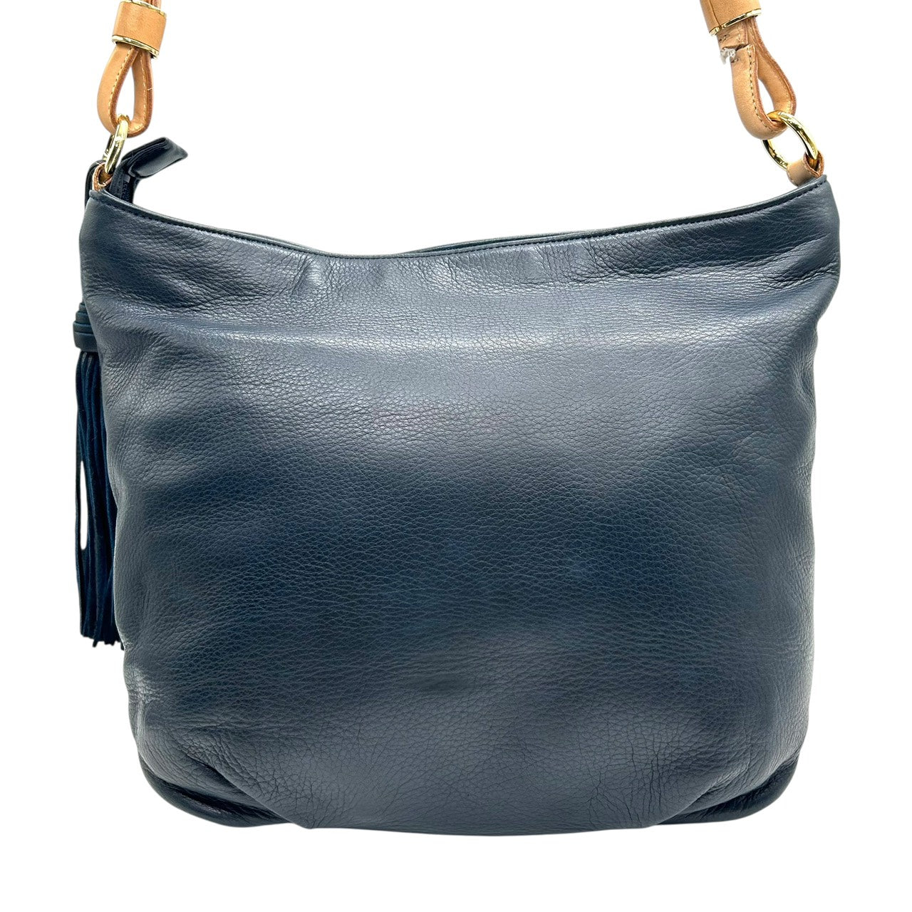 キタムラ Kitamura レザー ワンショルダーバッグ ネイビー 紺 タッセル付き ロゴプレート 本革 ハンドバッグ U9