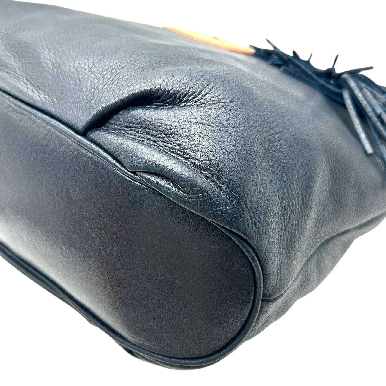 キタムラ Kitamura レザー ワンショルダーバッグ ネイビー 紺 タッセル付き ロゴプレート 本革 ハンドバッグ U9