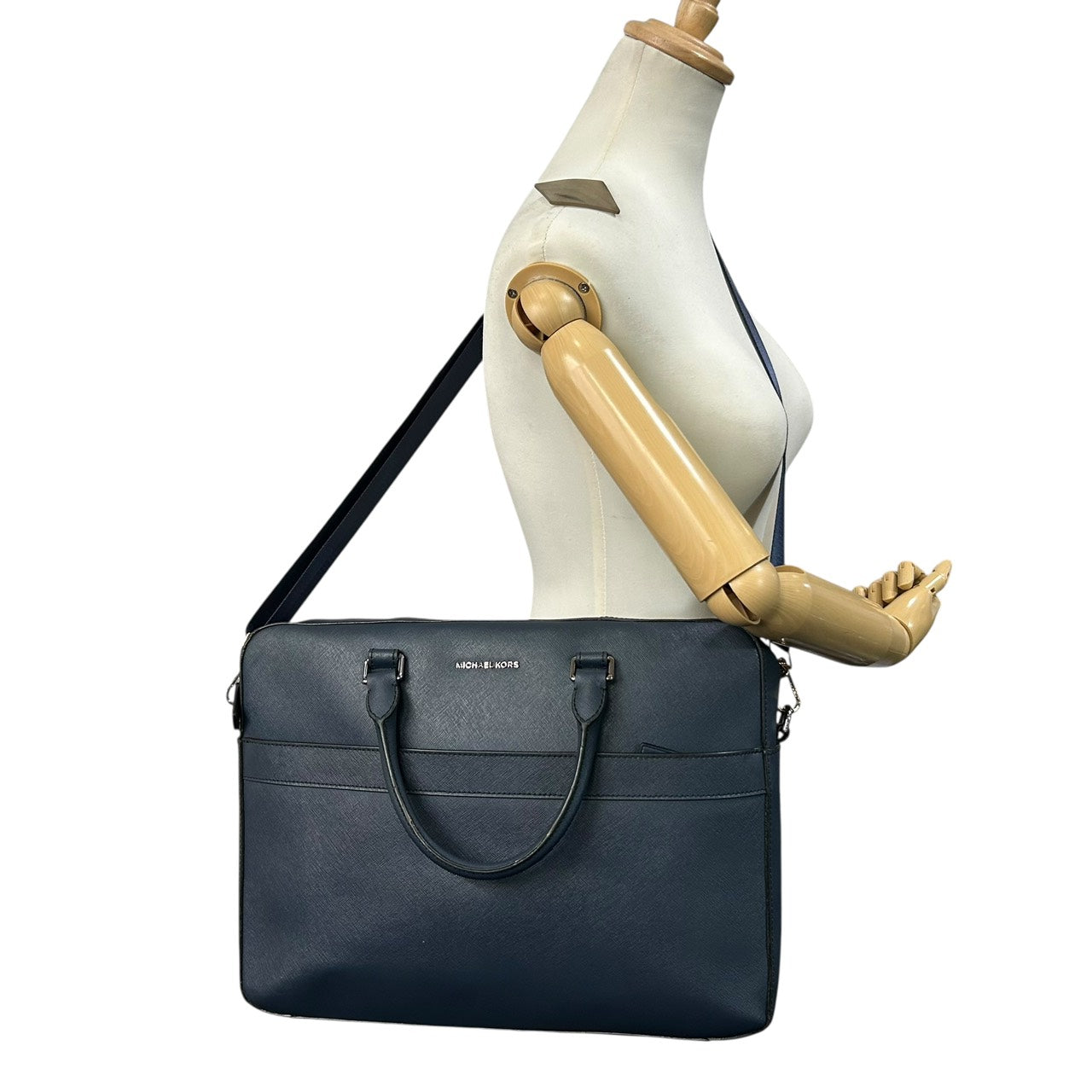 マイケルコース MICHAEL KORS サフィアーノレザー ブリーフケース 2WAY ビジネスバッグ ブルー ネイビー シルバー金具 X2