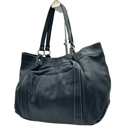 未使用級 キタムラ Kitamura レザー トートバッグ ショルダーバッグ 黒 ブラック ホワイトステッチ Kロゴ 型押し S65