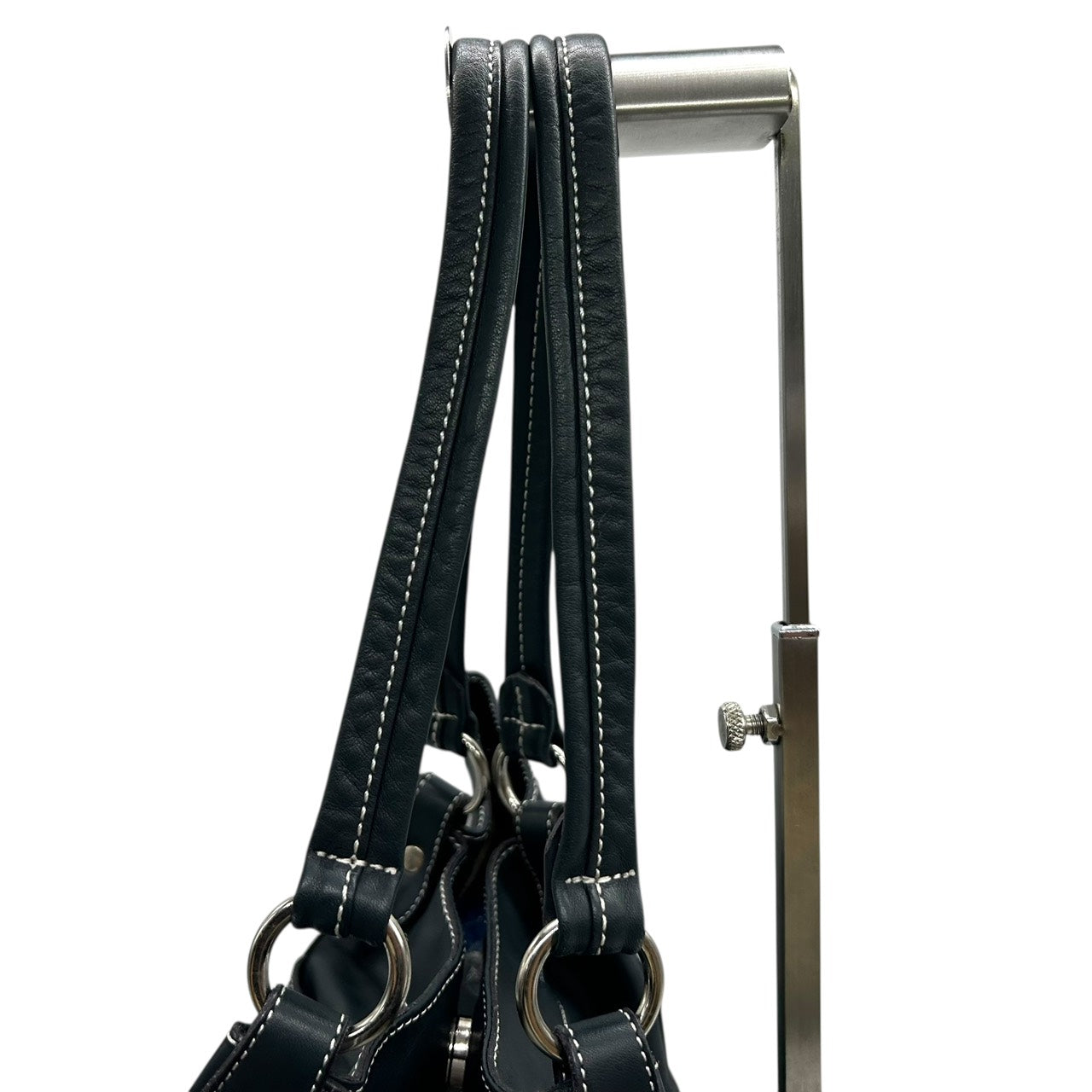 未使用級 キタムラ Kitamura レザー トートバッグ ショルダーバッグ 黒 ブラック ホワイトステッチ Kロゴ 型押し S65