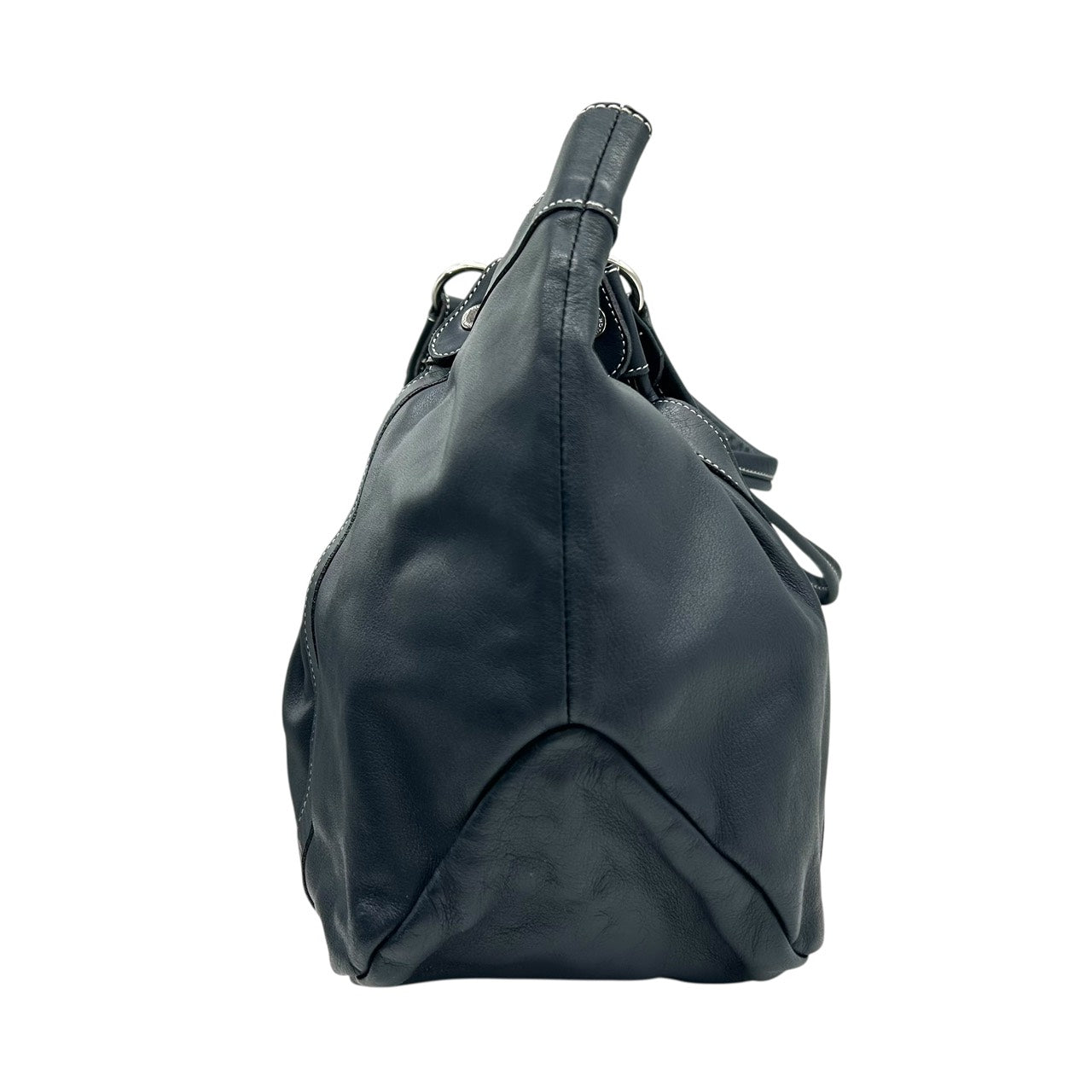 未使用級 キタムラ Kitamura レザー トートバッグ ショルダーバッグ 黒 ブラック ホワイトステッチ Kロゴ 型押し S65