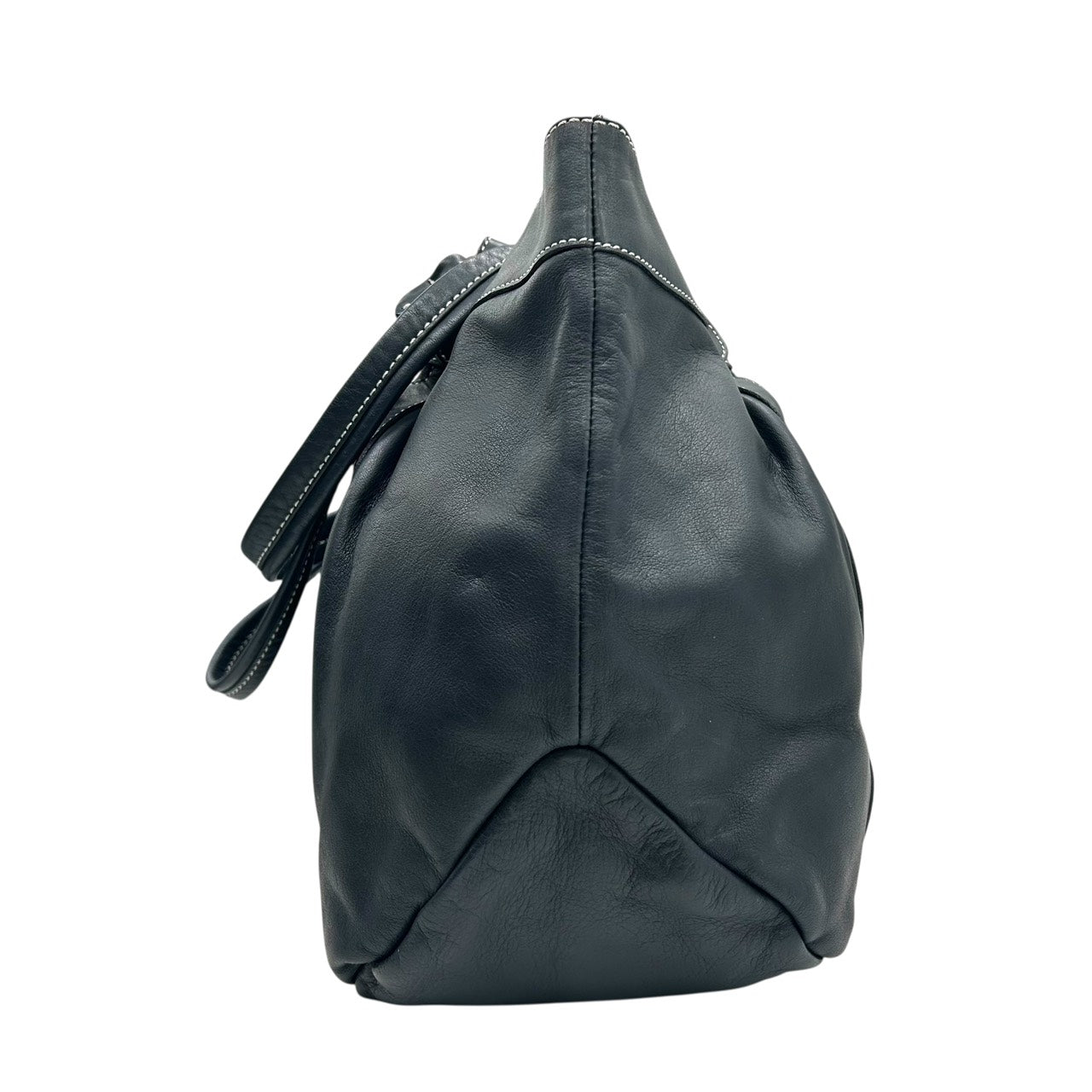 未使用級 キタムラ Kitamura レザー トートバッグ ショルダーバッグ 黒 ブラック ホワイトステッチ Kロゴ 型押し S65