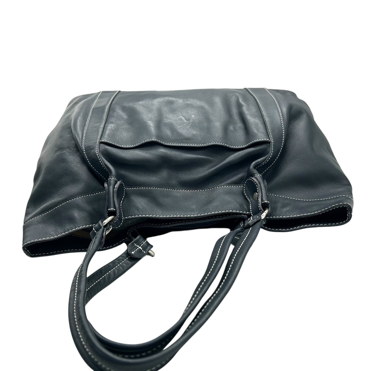 未使用級 キタムラ Kitamura レザー トートバッグ ショルダーバッグ 黒 ブラック ホワイトステッチ Kロゴ 型押し S65