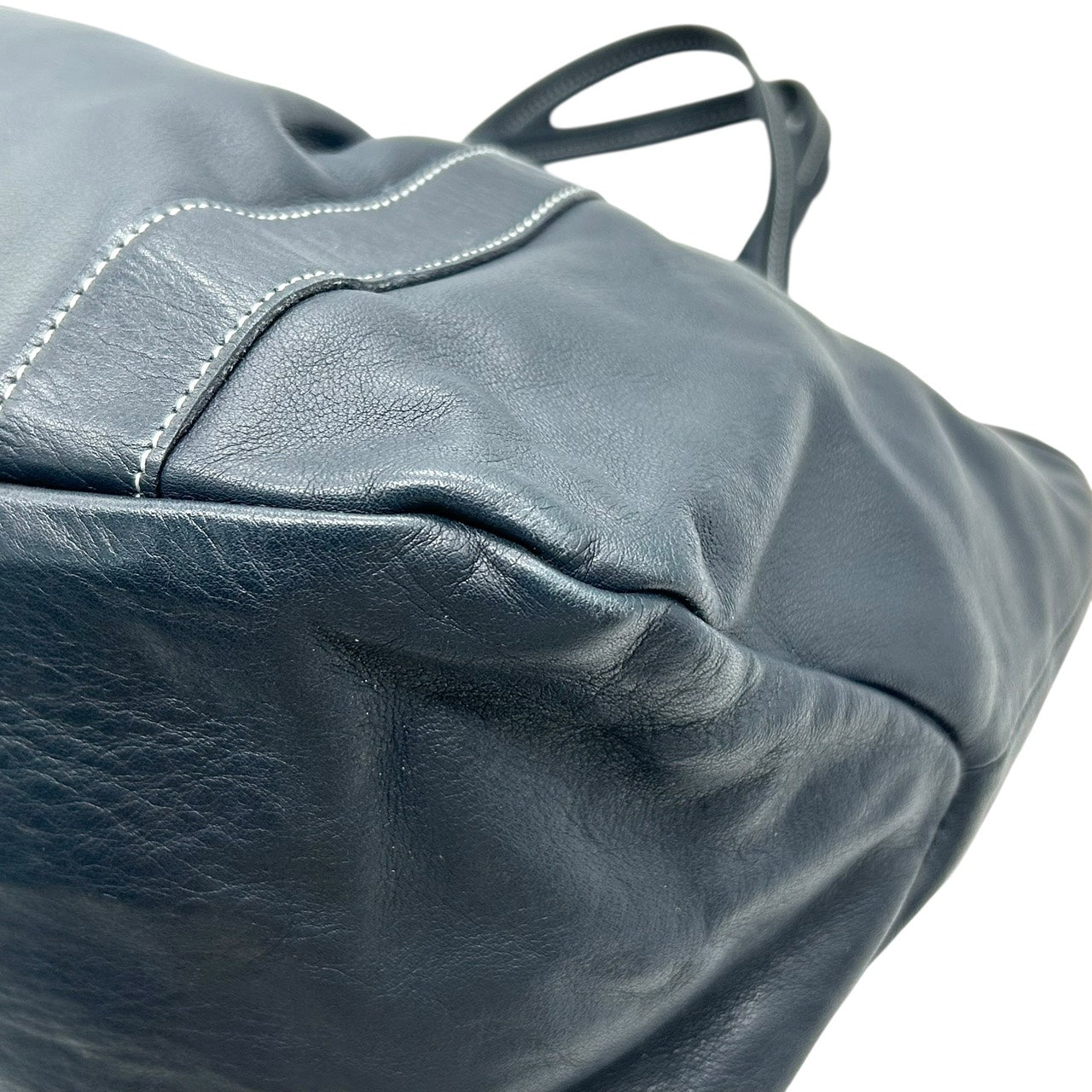 未使用級 キタムラ Kitamura レザー トートバッグ ショルダーバッグ 黒 ブラック ホワイトステッチ Kロゴ 型押し S65