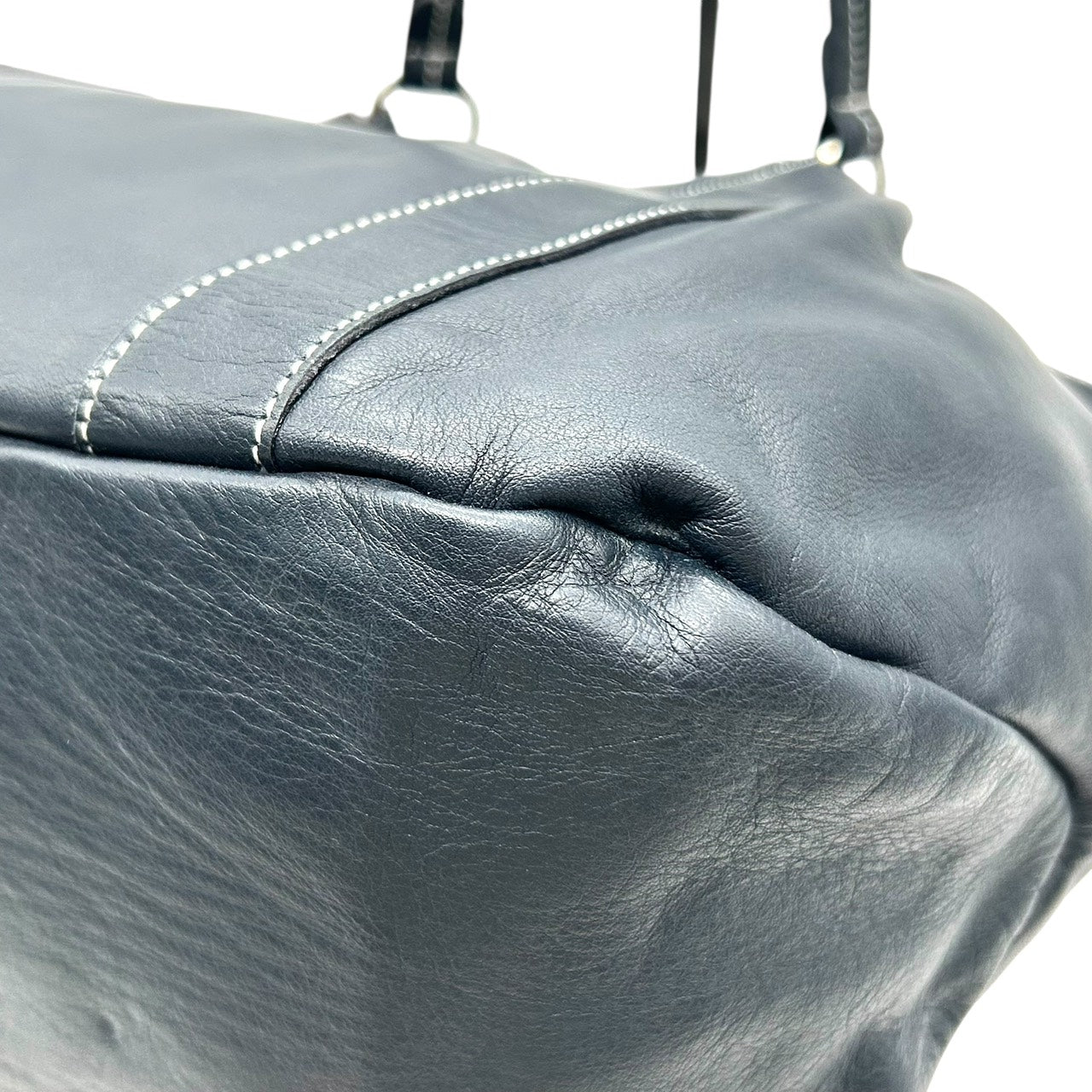 未使用級 キタムラ Kitamura レザー トートバッグ ショルダーバッグ 黒 ブラック ホワイトステッチ Kロゴ 型押し S65