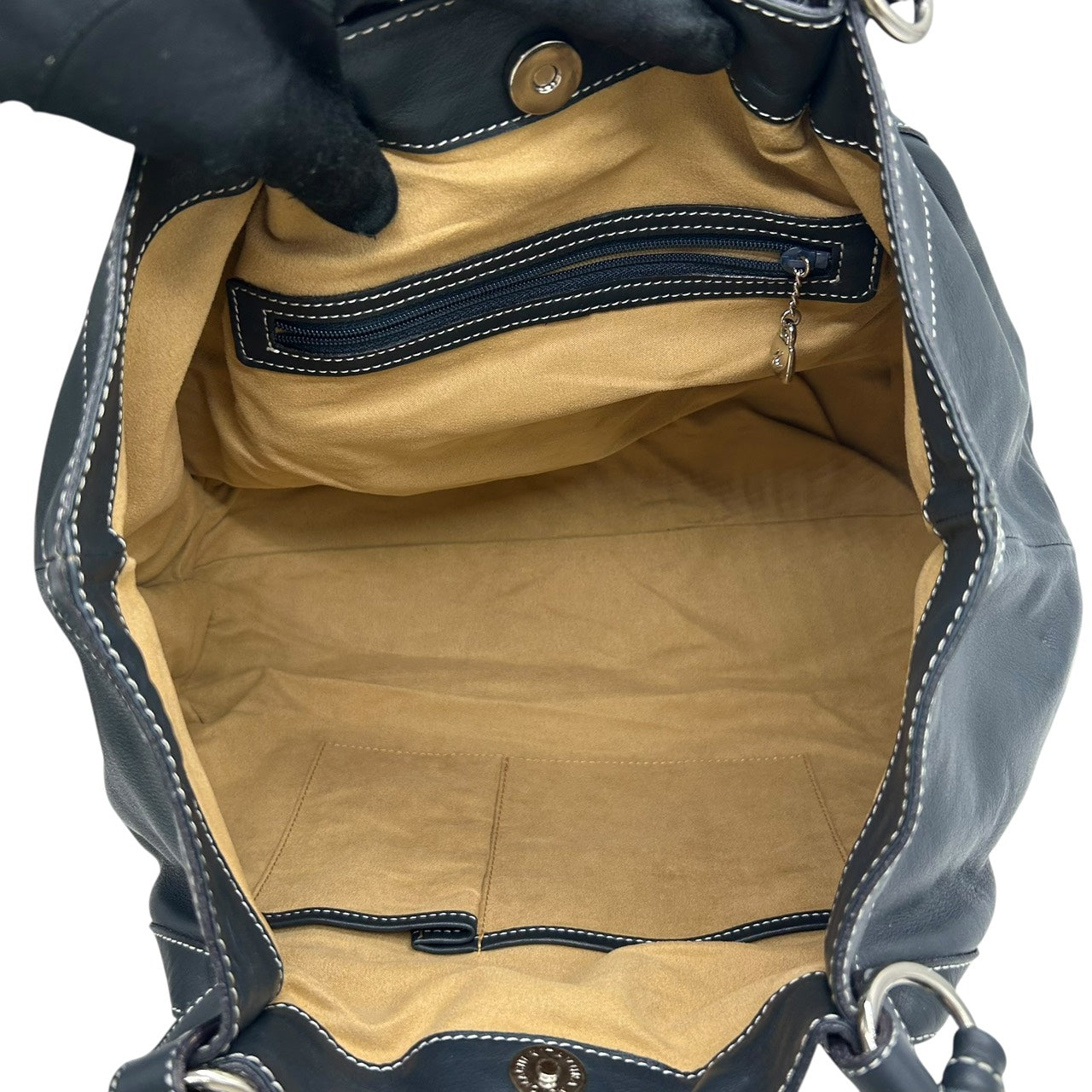 未使用級 キタムラ Kitamura レザー トートバッグ ショルダーバッグ 黒 ブラック ホワイトステッチ Kロゴ 型押し S65