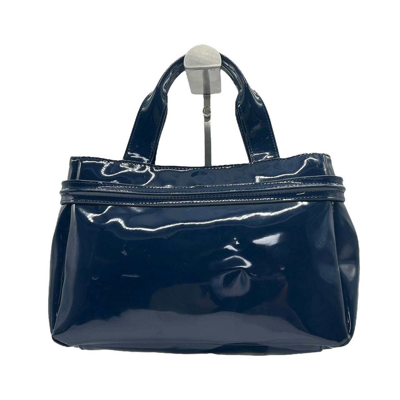 アルマーニジーンズ ARMANI JEANS エナメル トートバッグ ハンドバッグ 紺 ネイビー ロゴ型押し シルバー金具 S55