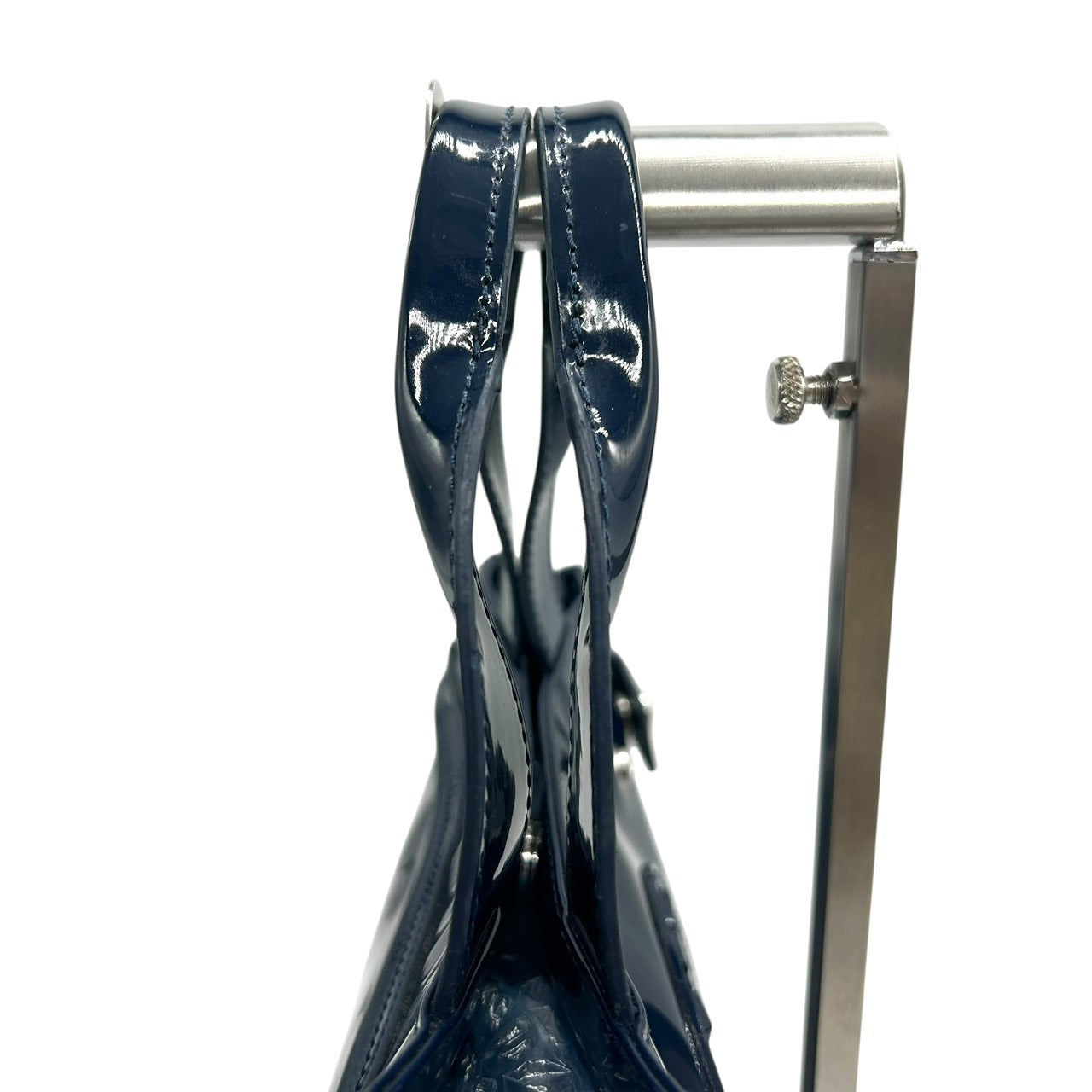 アルマーニジーンズ ARMANI JEANS エナメル トートバッグ ハンドバッグ 紺 ネイビー ロゴ型押し シルバー金具 S55