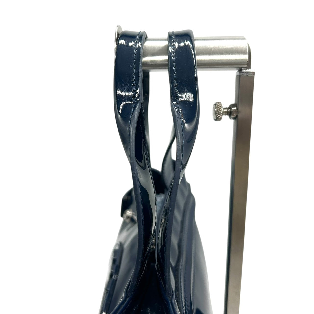 アルマーニジーンズ ARMANI JEANS エナメル トートバッグ ハンドバッグ 紺 ネイビー ロゴ型押し シルバー金具 S55