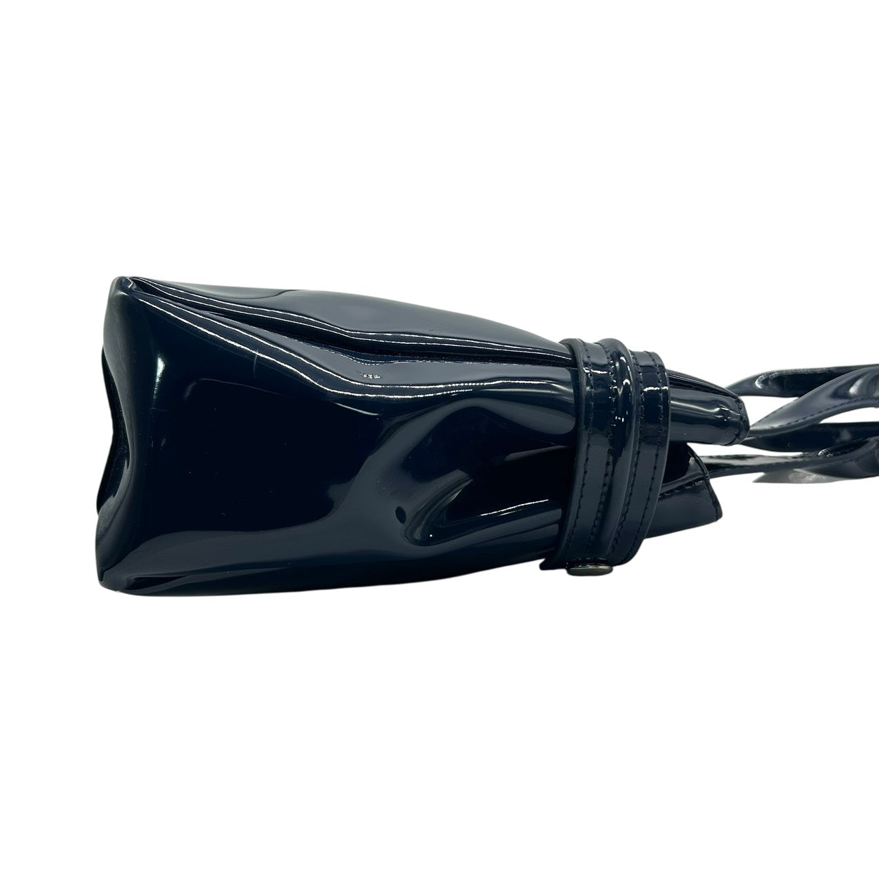 アルマーニジーンズ ARMANI JEANS エナメル トートバッグ ハンドバッグ 紺 ネイビー ロゴ型押し シルバー金具 S55