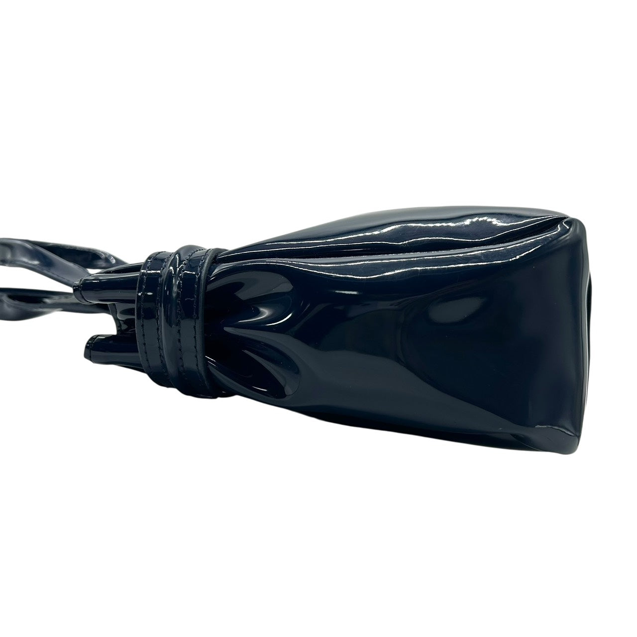 アルマーニジーンズ ARMANI JEANS エナメル トートバッグ ハンドバッグ 紺 ネイビー ロゴ型押し シルバー金具 S55