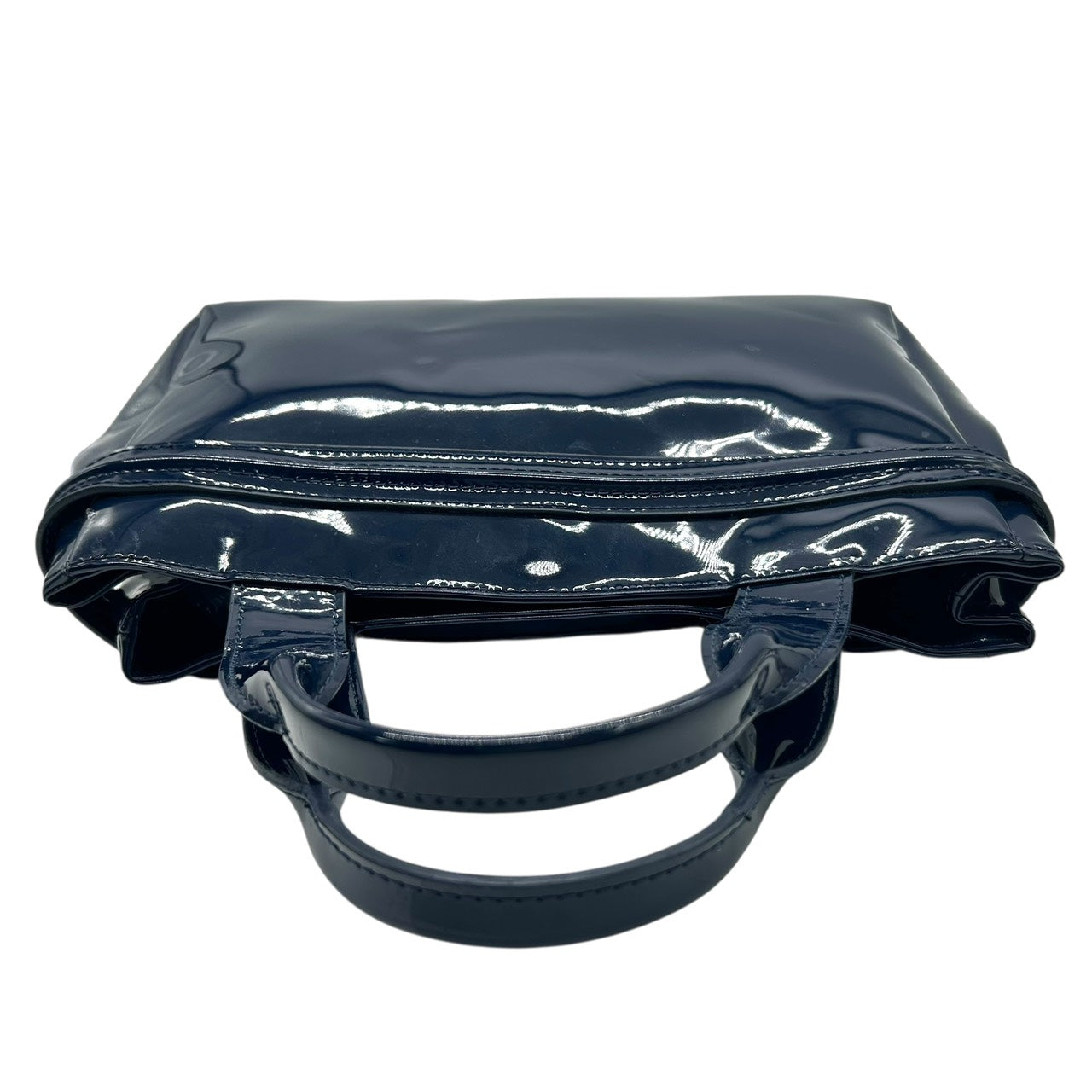 アルマーニジーンズ ARMANI JEANS エナメル トートバッグ ハンドバッグ 紺 ネイビー ロゴ型押し シルバー金具 S55
