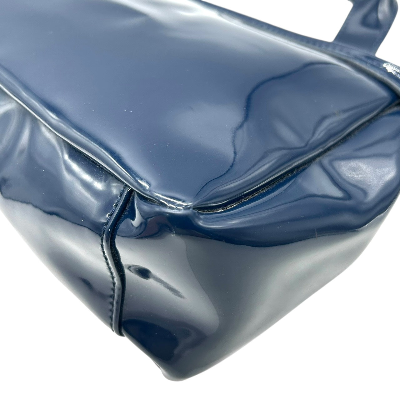 アルマーニジーンズ ARMANI JEANS エナメル トートバッグ ハンドバッグ 紺 ネイビー ロゴ型押し シルバー金具 S55