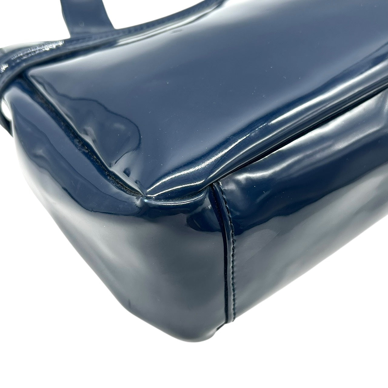 アルマーニジーンズ ARMANI JEANS エナメル トートバッグ ハンドバッグ 紺 ネイビー ロゴ型押し シルバー金具 S55