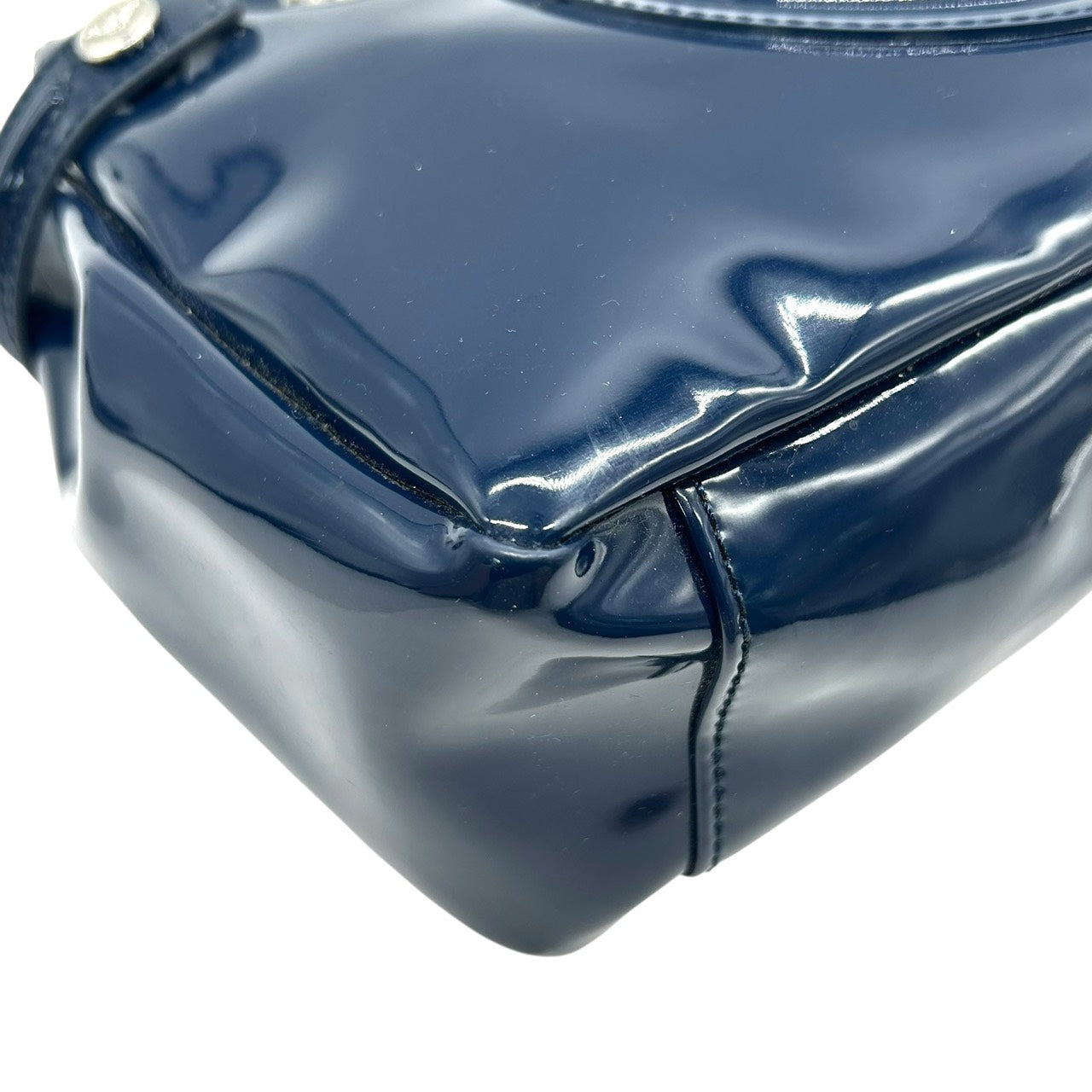 アルマーニジーンズ ARMANI JEANS エナメル トートバッグ ハンドバッグ 紺 ネイビー ロゴ型押し シルバー金具 S55