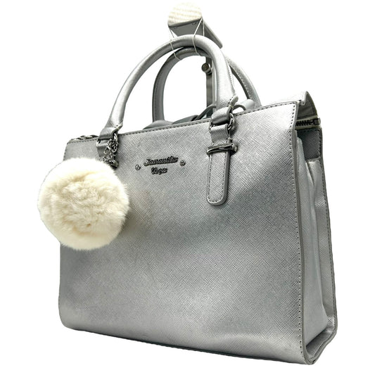 サマンサベガ Samantha Vega 2WAYバッグ ハンドバッグ ショルダーバッグ シルバー ファーチャーム付き 上品 E5