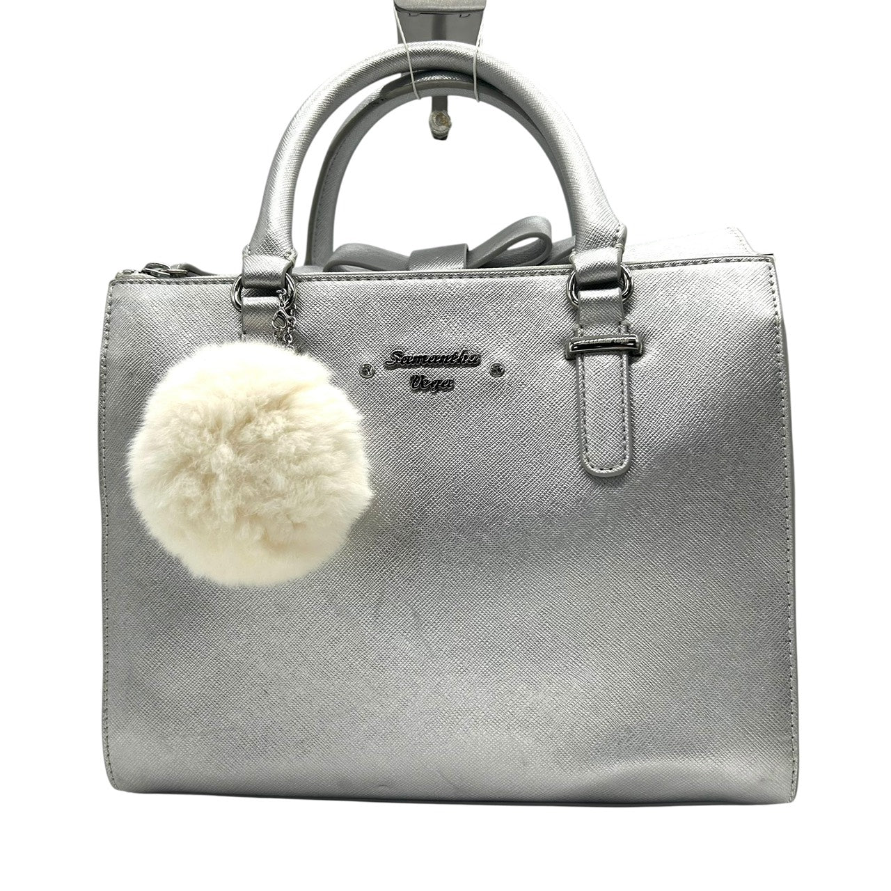 サマンサベガ Samantha Vega 2WAYバッグ ハンドバッグ ショルダーバッグ シルバー ファーチャーム付き 上品 E5