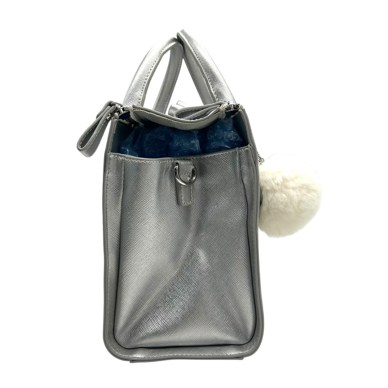 サマンサベガ Samantha Vega 2WAYバッグ ハンドバッグ ショルダーバッグ シルバー ファーチャーム付き 上品 E5