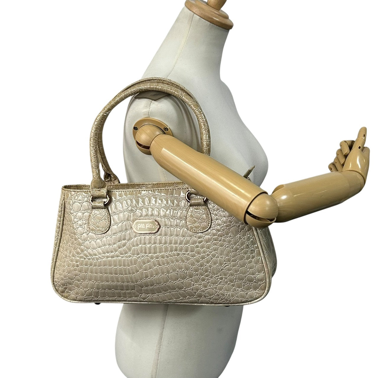 フォリフォリ Folli Follie ハンドバッグ トートバッグ 型押し ベージュ 上品 エレガント S55
