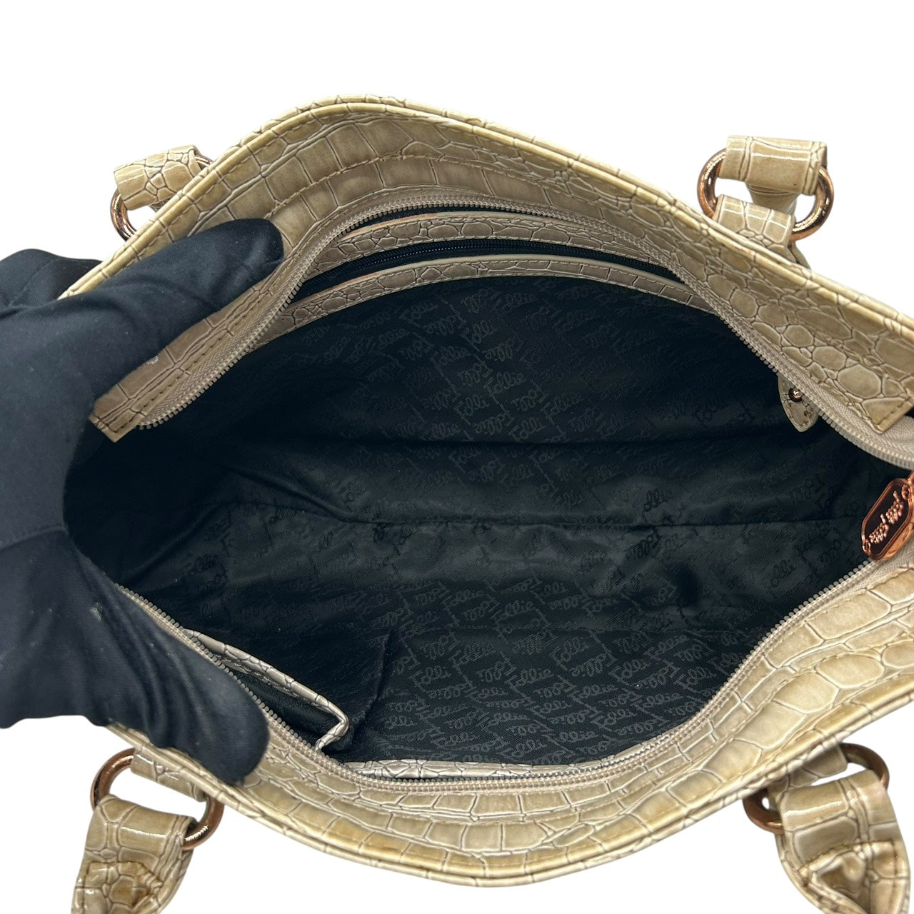 フォリフォリ Folli Follie ハンドバッグ トートバッグ 型押し ベージュ 上品 エレガント S55