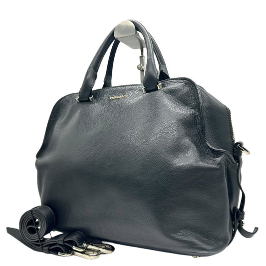 トラサルディ TRUSSARDI 2WAYバッグ ハンドバッグ ショルダーバッグ レザー 黒 ブラック ゴールド金具 上品 S55