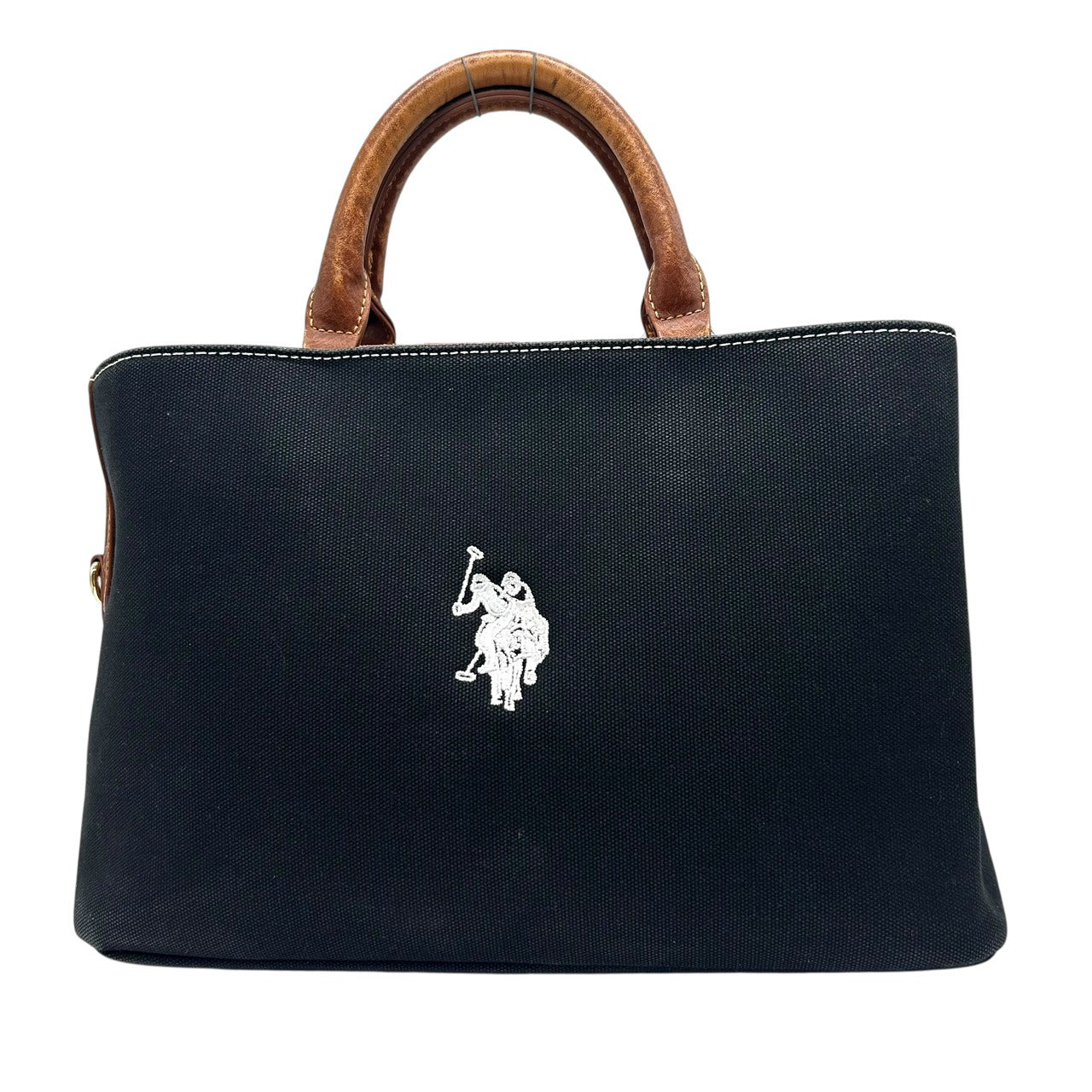 ポロラルフローレン Polo Ralph Lauren トートバッグ ハンドバッグ キャンバス×レザー 黒 ブラック 茶色 ブラウン ホースロゴ ポロ刺繍 S39