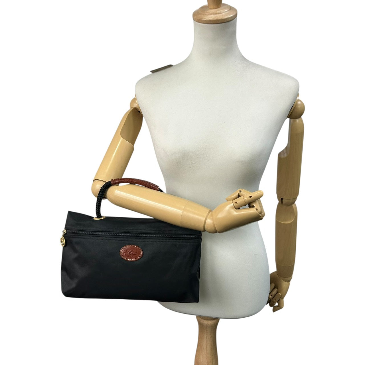 美品 ロンシャン Longchamp ナイロン×レザー ハンドバッグ トートバッグ 黒 ブラック 茶色 ブラウン 軽量 収納力 S71