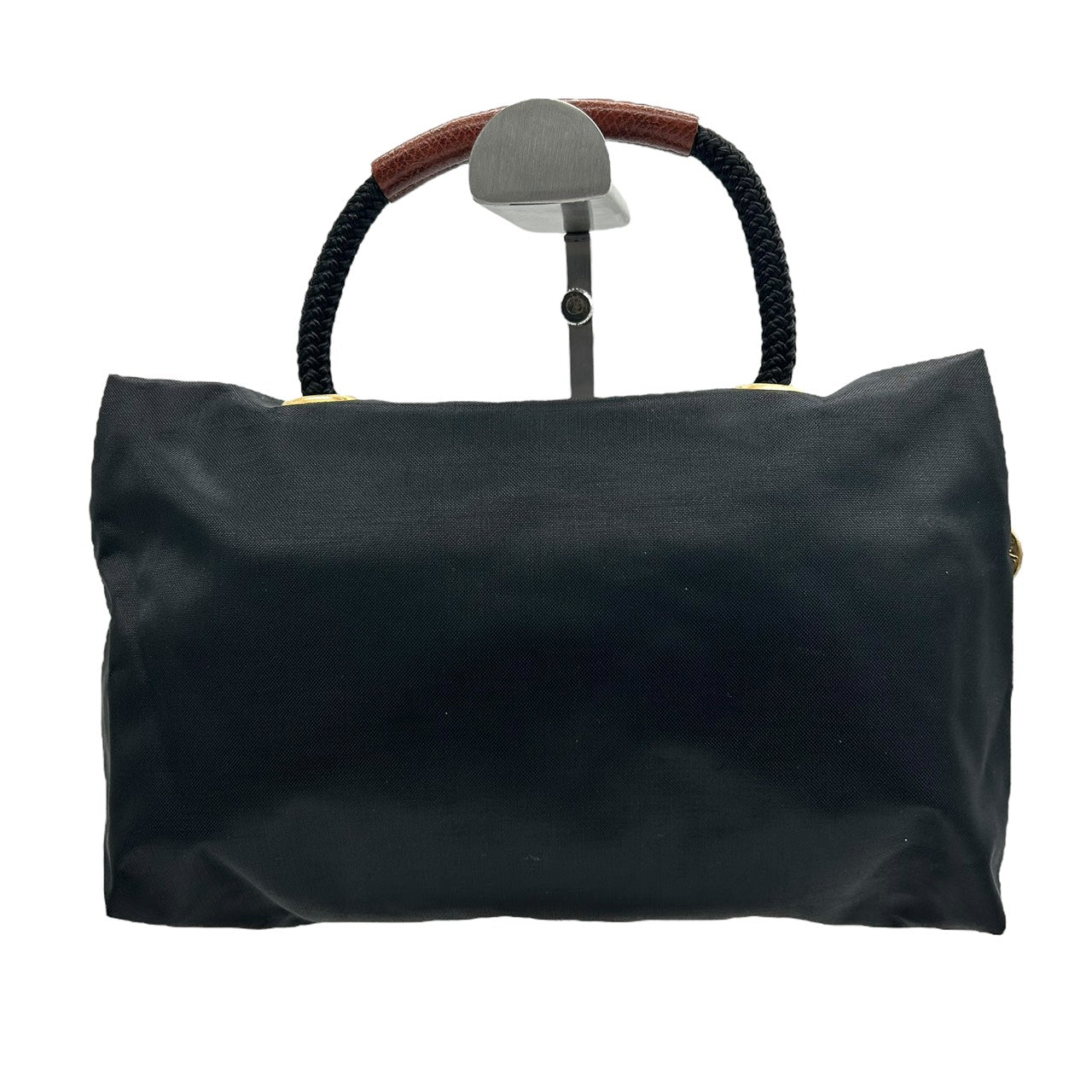 美品 ロンシャン Longchamp ナイロン×レザー ハンドバッグ トートバッグ 黒 ブラック 茶色 ブラウン 軽量 収納力 S71