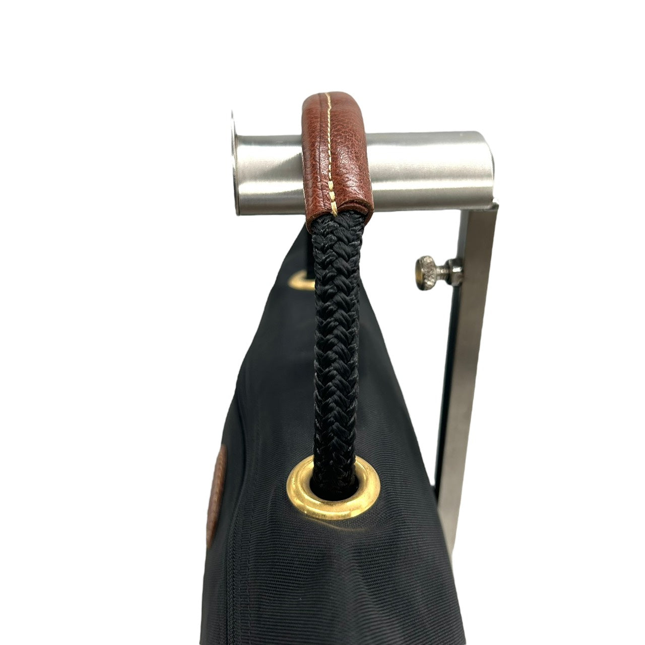 美品 ロンシャン Longchamp ナイロン×レザー ハンドバッグ トートバッグ 黒 ブラック 茶色 ブラウン 軽量 収納力 S71