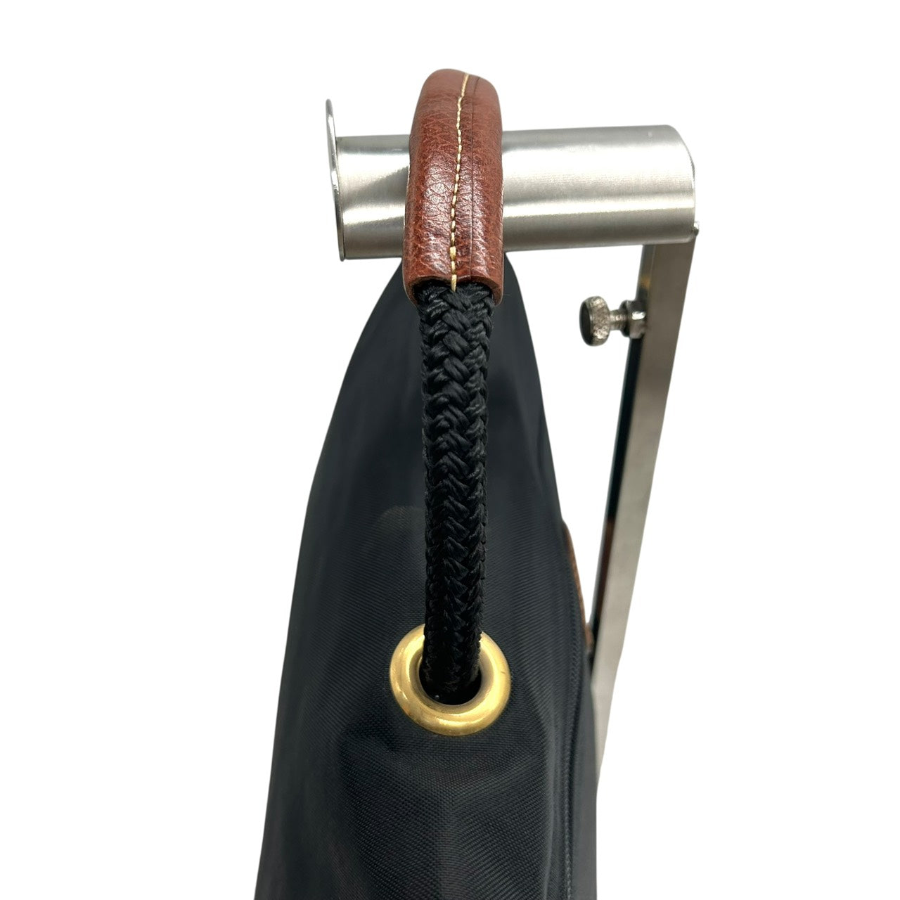 美品 ロンシャン Longchamp ナイロン×レザー ハンドバッグ トートバッグ 黒 ブラック 茶色 ブラウン 軽量 収納力 S71