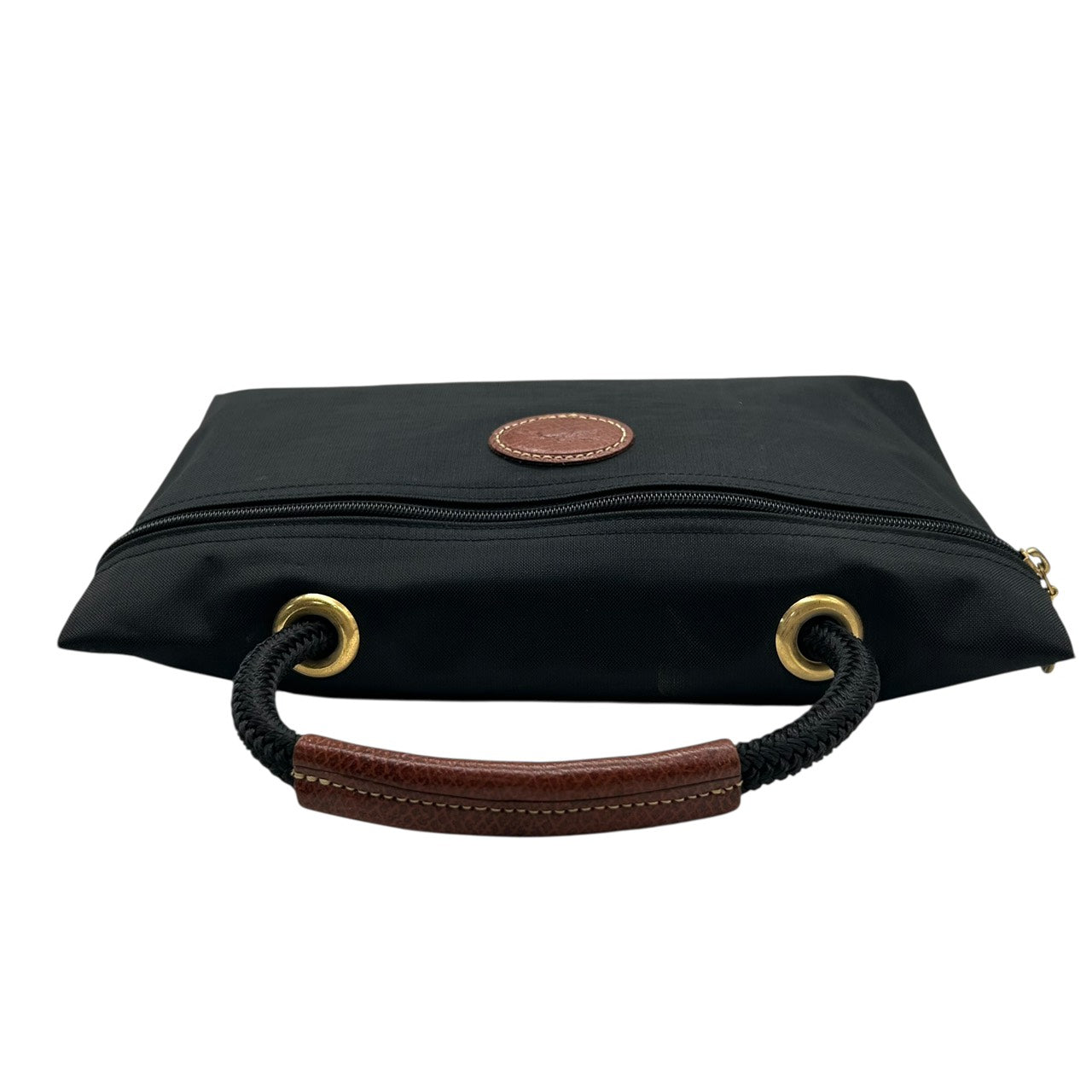 美品 ロンシャン Longchamp ナイロン×レザー ハンドバッグ トートバッグ 黒 ブラック 茶色 ブラウン 軽量 収納力 S71