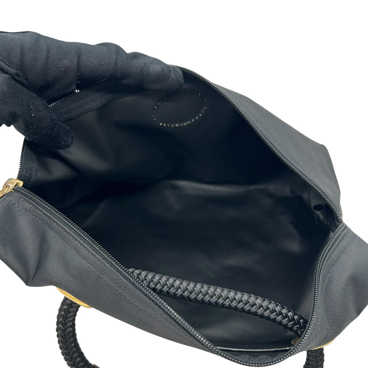 美品 ロンシャン Longchamp ナイロン×レザー ハンドバッグ トートバッグ 黒 ブラック 茶色 ブラウン 軽量 収納力 S71