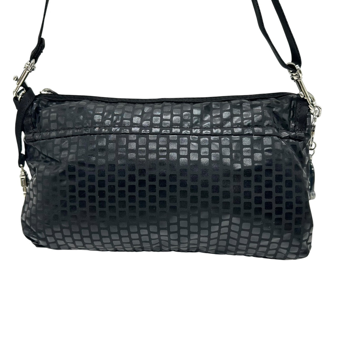 美品　キプリング Kipling ショルダーバッグ クロスボディ ナイロン 黒 ブラック モノグラム 光沢 シルバー金具 軽量 S71