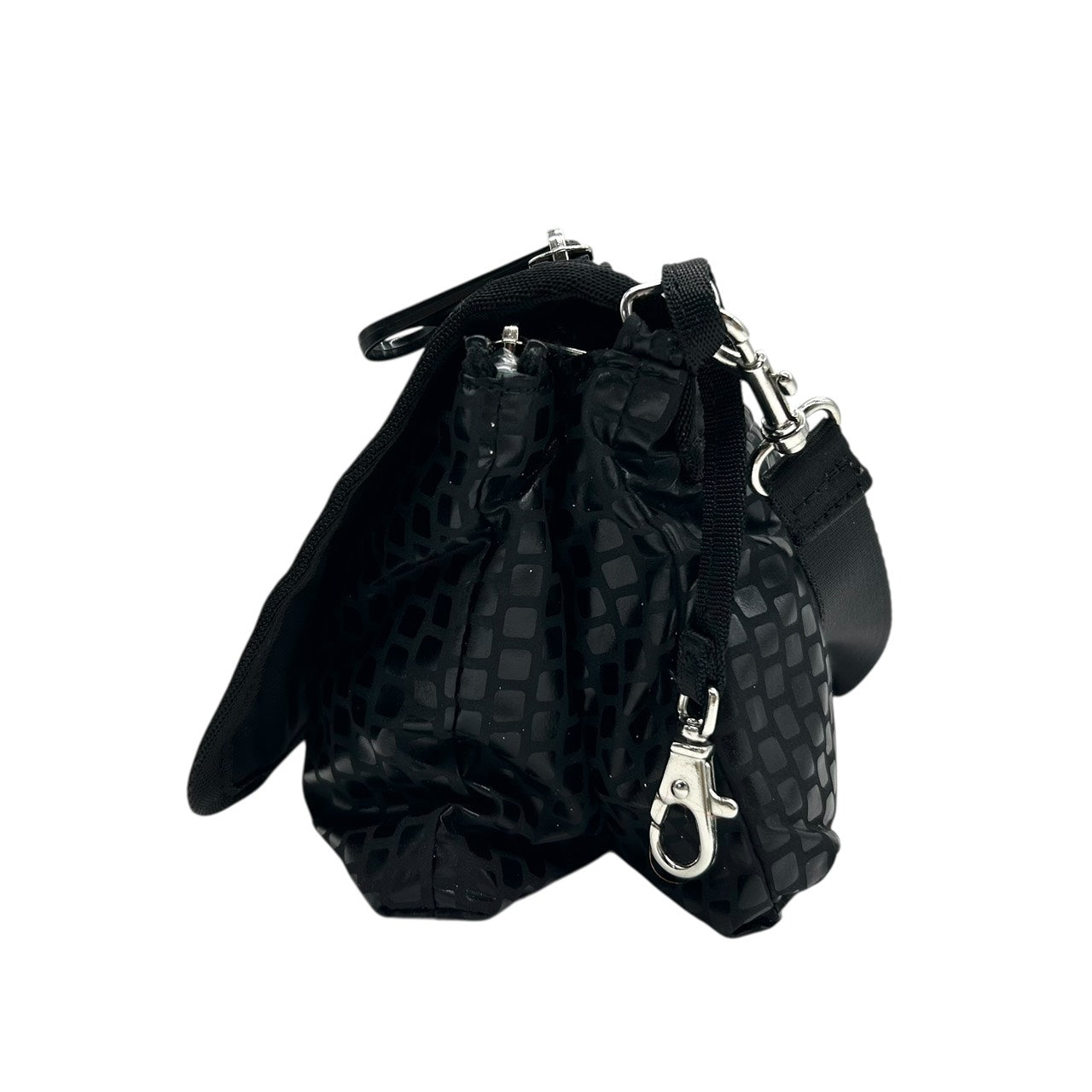 美品　キプリング Kipling ショルダーバッグ クロスボディ ナイロン 黒 ブラック モノグラム 光沢 シルバー金具 軽量 S71