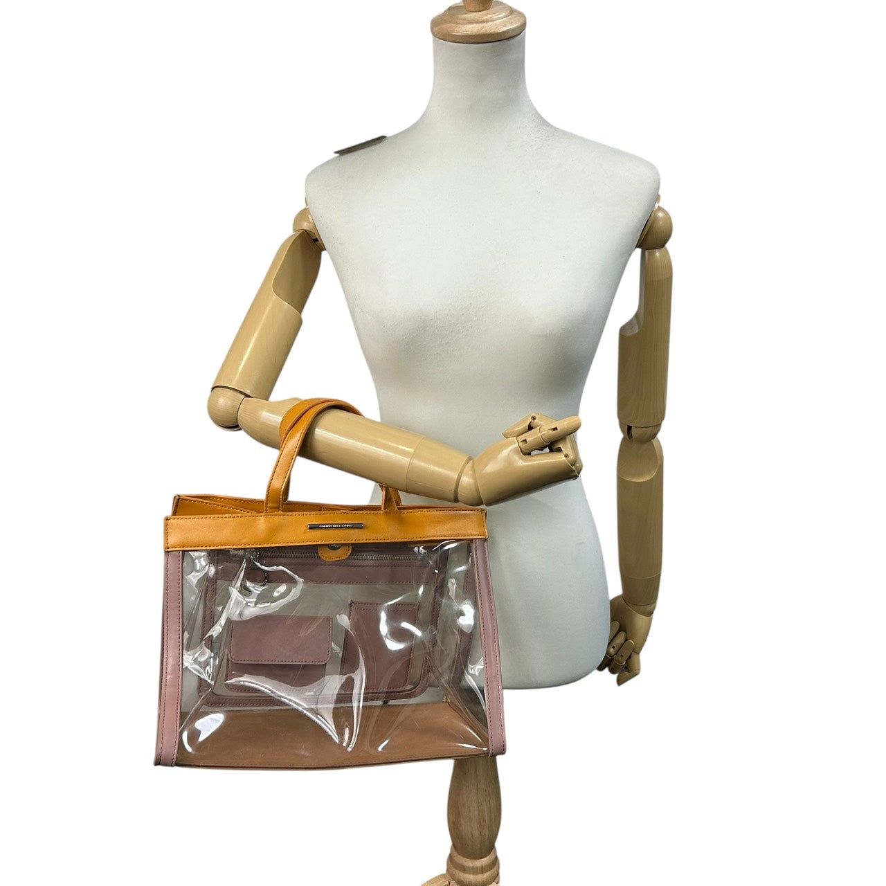 サマンサタバサ Samantha Thavasa トートバッグ クリア PVC レザー イエロー ベージュ×マスタード インナーポーチ付き S60