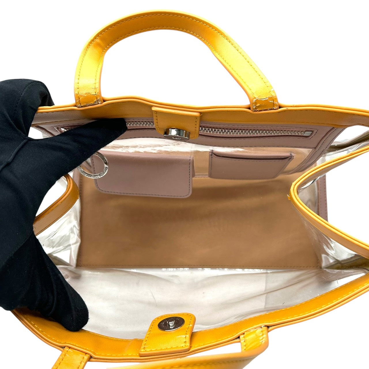 サマンサタバサ Samantha Thavasa トートバッグ クリア PVC レザー イエロー ベージュ×マスタード インナーポーチ付き S60