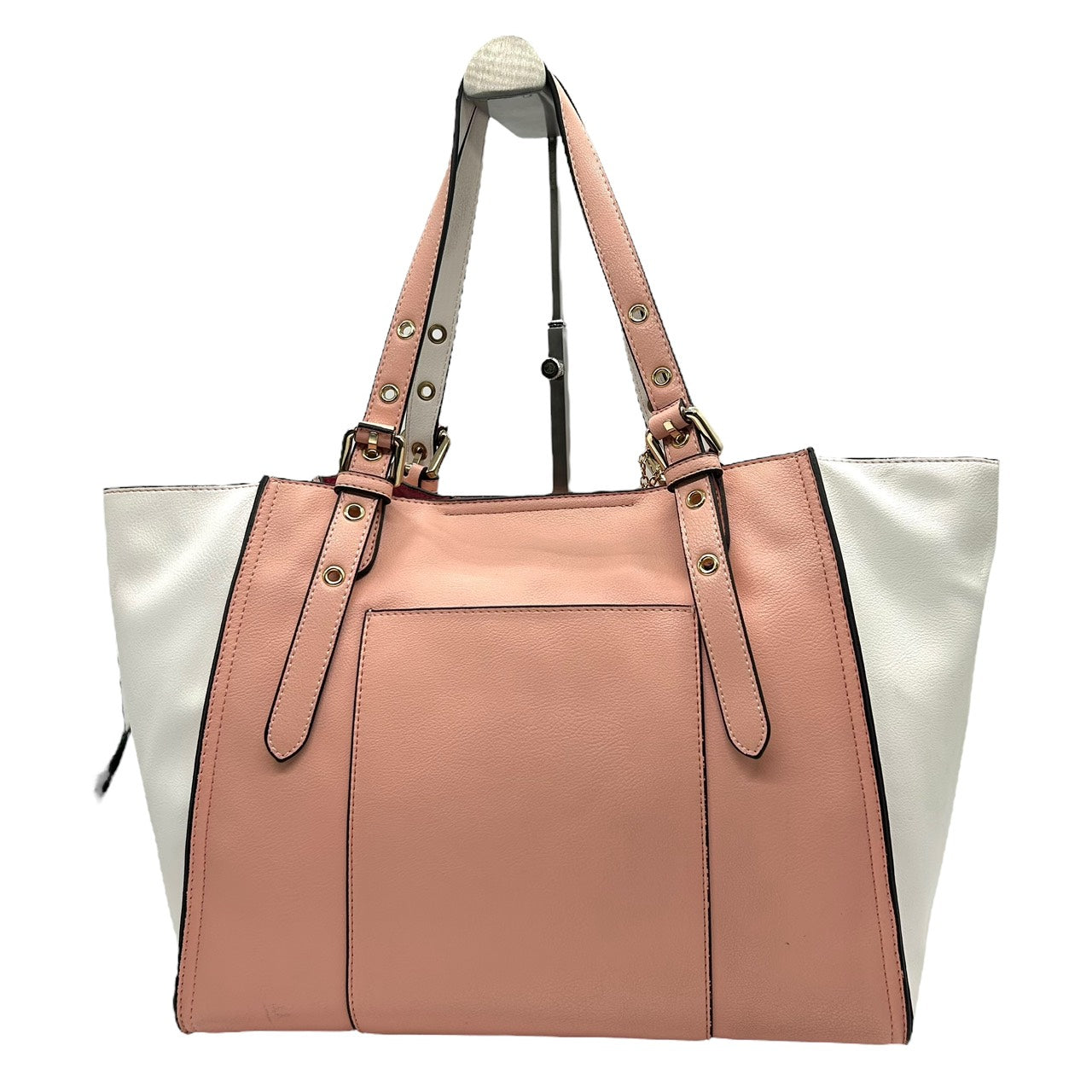 美品 サマンサタバサ Samantha Thavasa トートバッグ 2トーン ピンク×ホワイト 白 レザー ハート金具 リボンチャーム付き S66