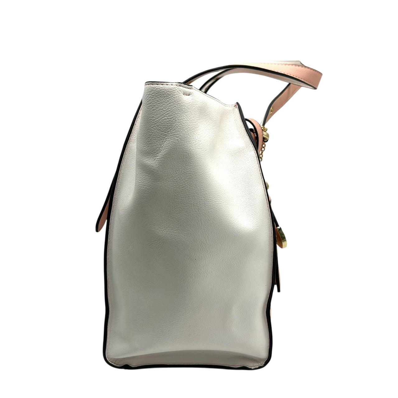 美品 サマンサタバサ Samantha Thavasa トートバッグ 2トーン ピンク×ホワイト 白 レザー ハート金具 リボンチャーム付き S66