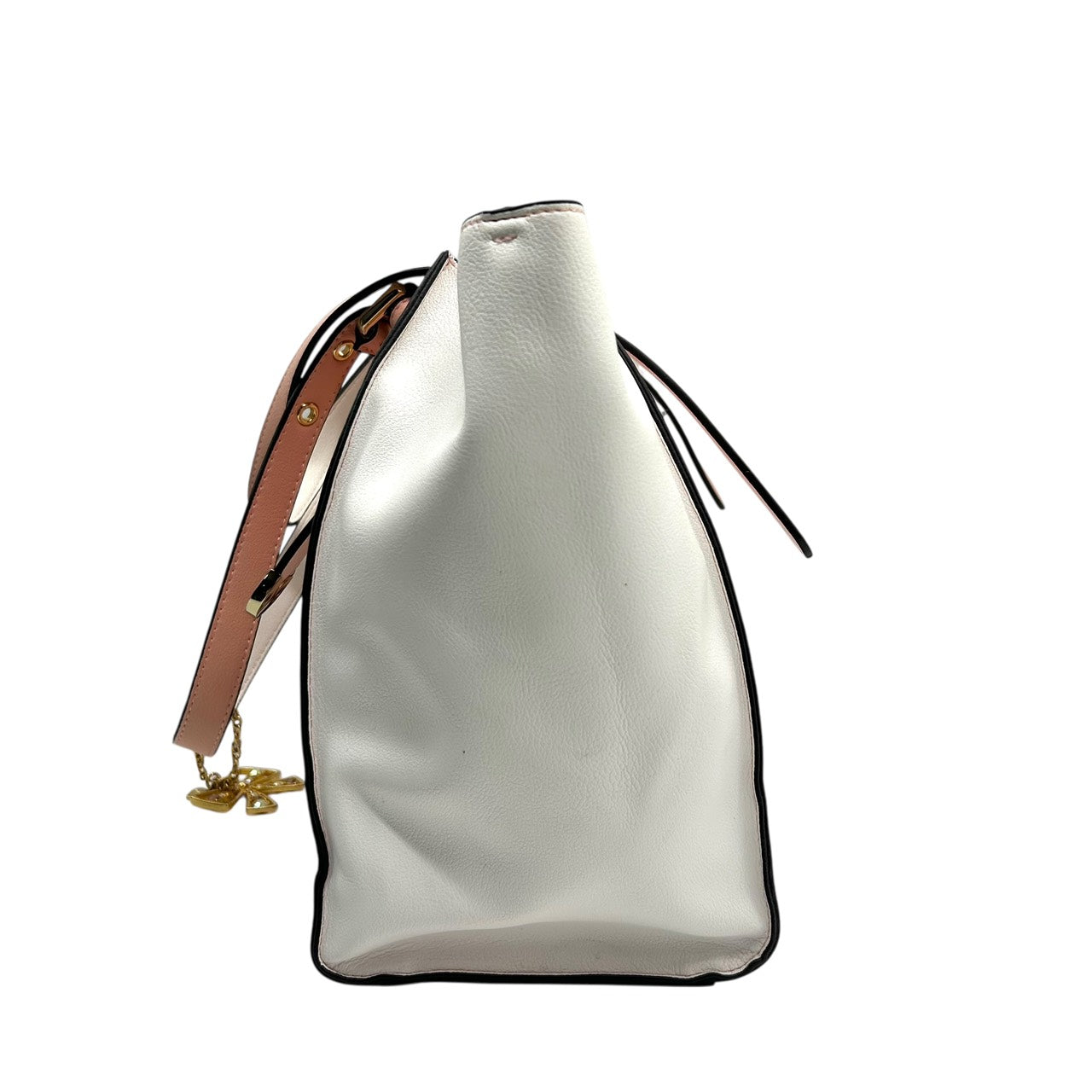 美品 サマンサタバサ Samantha Thavasa トートバッグ 2トーン ピンク×ホワイト 白 レザー ハート金具 リボンチャーム付き S66