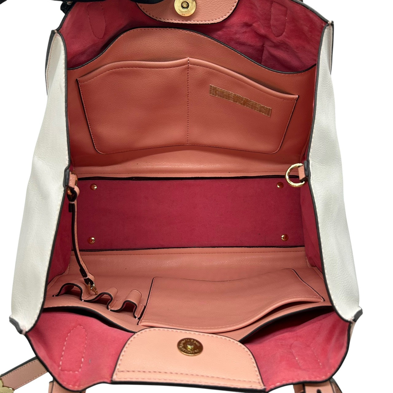 美品 サマンサタバサ Samantha Thavasa トートバッグ 2トーン ピンク×ホワイト 白 レザー ハート金具 リボンチャーム付き S66