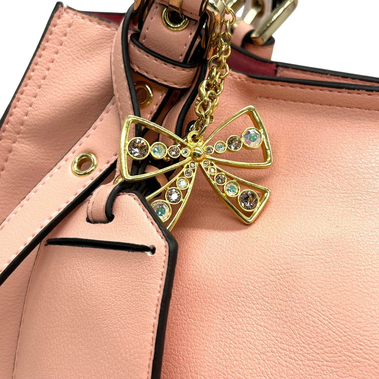 美品 サマンサタバサ Samantha Thavasa トートバッグ 2トーン ピンク×ホワイト 白 レザー ハート金具 リボンチャーム付き S66